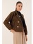 Fh Fashionhere 9117 Kruvaze Yaka Crop Ceket - Kahverengi 3