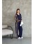 Fh Fashionhere Osy Modal Yumuşak Dokulu Kumaş Kapüşonlu Leopar Desenli Fermuarlı Takım - Lacivert 2