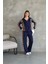 Fh Fashionhere Osy Modal Yumuşak Dokulu Kumaş Kapüşonlu Leopar Desenli Fermuarlı Takım - Lacivert 3