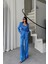 Fh Fashionhere Jakarlı Bluzu Tasarım Detaylı Ceket-Pantolon-Bluz 3 Lü Takım - Mavi 1