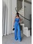 Fh Fashionhere Jakarlı Bluzu Tasarım Detaylı Ceket-Pantolon-Bluz 3 Lü Takım - Mavi 2
