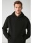 Draco Erkek Yumuşacık Kumaşlı Örme 3 Iplik Oversize Kapüşonlu Kanguru Cepli Siyah Sweatshirt 2