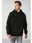 Draco Erkek Yumuşacık Kumaşlı Örme 3 Iplik Oversize Kapüşonlu Kanguru Cepli Siyah Sweatshirt 3