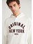 Aleksi Erkek Kapüşonlu Çitçit Detaylı Kanguru Cepli Baskılı Ekru Sweatshirt 4