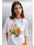 Nıtza Kadın %100 Pamuk Oversize Bisiklet Yaka Beyaz T-shirt 3