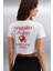 MORAN Kadın %100 Pamuk Beyaz - Kırmızı Baskılı T-Shirt 2