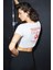 MORAN Kadın %100 Pamuk Beyaz - Kırmızı Baskılı T-Shirt 6