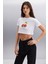 MORAN Kadın %100 Pamuk Beyaz - Kiraz Baskılı T-Shirt 4