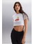 MORAN Kadın %100 Pamuk Beyaz - Kiraz Baskılı T-Shirt 6