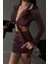 Fh Fashionhere Simli Kumaş Bağlama Detaylı Crop Bluz - Kısa Büzgü Detaylı Etek - Bordo 3