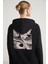 Glace Kadın Ön Ve Arka Baskı Detaylı Kapüşonlu Regular Fit Normal Kalıp Siyah Sweatshirt 5