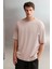 Joel Erkek %100 Organik Pamuklu Kalın Kumaşlı Özel Dokulu Etiket Detaylı Oversize Pembe T-shirt 2