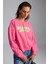 Daleska Kadın Şehir Temalı Baskı Detaylı Yumuşak Organik Pamuk Şardonlu Regular Pembe Sweatshirt 2