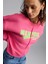 Daleska Kadın Şehir Temalı Baskı Detaylı Yumuşak Organik Pamuk Şardonlu Regular Pembe Sweatshirt 4