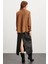 Sheıla Kadın Premium Saten Dokuma Relaxed Fit Rahat Kesim Uzun Kol Cepsiz Kahverengi Gömlek 6