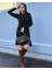 Fh Fashionhere Kadın Uzun Kollu Bisiklet Yaka Üst Viskon Etek Ucu Deri Kısa Elbise 1
