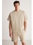 Bruce Erkek 2 Li Set Özel Dokulu Kumaşlı Oversize Fit Bej Alt-Üst Takım 2
