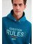 Mood Erkek Içi Polarlı Yazı Baskılı Yakası Çıtçıtlı Kapüşonlu Petrol Yeşili Sweatshirt 2