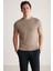 Jeremy Erkek Slim Fit Triko Görünümlü Kumaşlı Triko Yakalı Kalın Dokulu Vizon T-Shirt 1