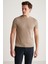Jeremy Erkek Slim Fit Triko Görünümlü Kumaşlı Triko Yakalı Kalın Dokulu Vizon T-Shirt 2