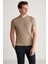 Jeremy Erkek Slim Fit Triko Görünümlü Kumaşlı Triko Yakalı Kalın Dokulu Vizon T-Shirt 4