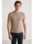 Jeremy Erkek Slim Fit Triko Görünümlü Kumaşlı Triko Yakalı Kalın Dokulu Vizon T-Shirt 5