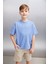 OCTAVE Erkek Oversize Mavi T-Shirt 4