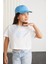 Bıtten Kız Çocuk %100 Pamuk Baskılı Kontrast Renk Yakalı Kısa Kollu Mavi T-Shirt 2
