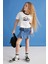 Bıtten Kız Çocuk %100 Pamuk Baskılı Kontrast Renk Yakalı Kısa Kollu Siyah T-Shirt 2