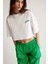 Carıssa Kadın Bisiklet Yaka Baskı Detaylı Crop Beyaz T-Shirt 3