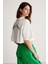 Carıssa Kadın Bisiklet Yaka Baskı Detaylı Crop Beyaz T-Shirt 5