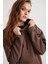 Gayle Kadın Kapüşonlu Içi Polarlı Relaxed Kalıp Basic Acı Kahve Sweatshirt 3