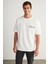 Brendan Erkek Bisiklet Yaka %100 Pamuk Nakış ve Baskı Detaylı Ekru T-Shirt 4