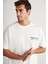 Brendan Erkek Bisiklet Yaka %100 Pamuk Nakış ve Baskı Detaylı Ekru T-Shirt 5