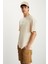 RAMADANP017 Erkek PAMUK Bisiklet Yaka Baskılı Bej T-Shirt 1