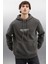Herald Erkek Kapüşonlu Kanguru Cepli Içi Polarlı Baskılı Koyu Gri Sweatshirt 2