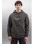 Herald Erkek Kapüşonlu Kanguru Cepli Içi Polarlı Baskılı Koyu Gri Sweatshirt 3
