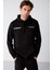 Solar Erkek Içi Polarlı Metaverse Baskılı Kapüşonlu Kordonlu Siyah Sweatshirt 4