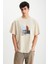 RAMADANP007 Erkek PAMUK Bisiklet Yaka Baskılı Bej T-Shirt 1
