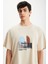 RAMADANP007 Erkek PAMUK Bisiklet Yaka Baskılı Bej T-Shirt 4