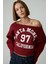 Asly Kadın Asimetrik Yakalı Şardonsuz Tek Omzu Açık Baskılı Bordo Sweatshirt 4