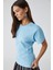 Nexus Kadın Regular Bisiklet Yaka Büzgü Detaylı Mavi T-shirt 3