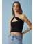 Ujeran Kadın Asimetrik Yaka Slim Fit Kolsuz Siyah Bluz 3
