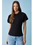 Nexus Kadın Regular Bisiklet Yaka Büzgü Siyah T-Shirt 1