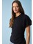Nexus Kadın Regular Bisiklet Yaka Büzgü Siyah T-Shirt 3