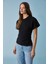 Nexus Kadın Regular Bisiklet Yaka Büzgü Siyah T-Shirt 4
