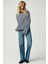 Kıele Kadın Bisiklet Yaka Oversize Lacivert / Beyaz T-Shirt 4