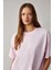 Lagertha Kadın Pamuklu Kalın Dokulu Oversize Fit Yuvarlak Yakalı Açık Pembe T-Shirt 4