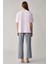 Lagertha Kadın Pamuklu Kalın Dokulu Oversize Fit Yuvarlak Yakalı Açık Pembe T-Shirt 5