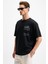 CODY Erkek Regular Fit Özel Dokulu Kalın Kumaşlı Önü Nakış Ve Baskılı Organik Pamuklu Siyah T-Shirt 4